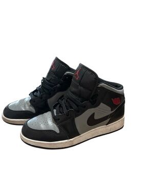 Nike Air Jordan 1 Mid Black, Gray & Red High-Top Sneakers